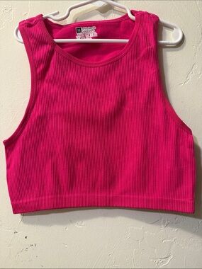 Hot Pink Ribbed Crop Tank Top